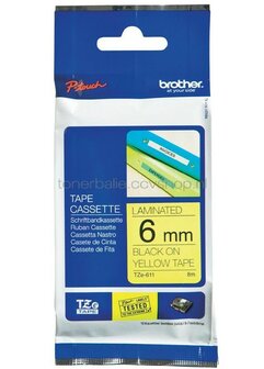 Brother TZE-611 zwart op geel breedte 6 mm
