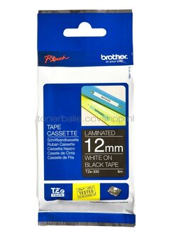 Brother TZE-335 wit op zwart breedte 12 mm