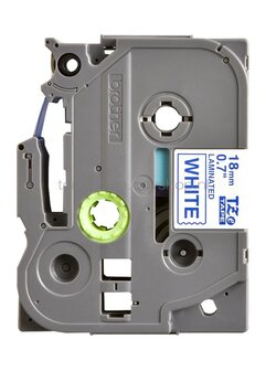 Brother TZE-243 blauw op wit breedte 18 mm