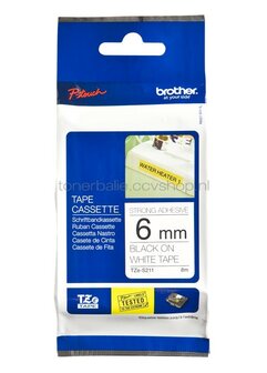 Brother TZE-S211 Sterk klevend zwart op wit breedte 6 mm