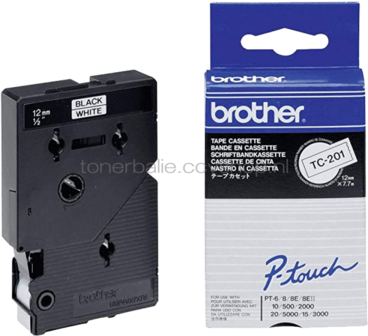 Brother TC-201 zwart op wit breedte 12 mm