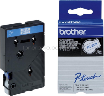 Brother TC-203 blauw op wit breedte 12 mm