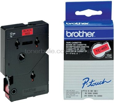 Brother TC-401 zwart op rood breedte 12 mm