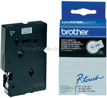 Brother TC-291 zwart op wit breedte 9 mm