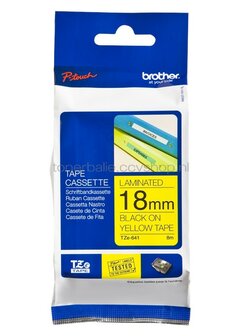 Brother TZE-S641 sterk klevend zwart op geel breedte 18 mm