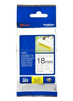 Brother TZE-S241 sterk klevend zwart op wit breedte 18 mm