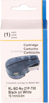 Huismerk Brady M21-750-499 gelamineerde vinyl tape zwart op wit breedte 19.1 mm