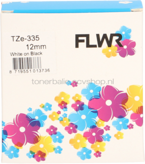 FLWR Brother TZe-335 wit op zwart breedte 12 mm