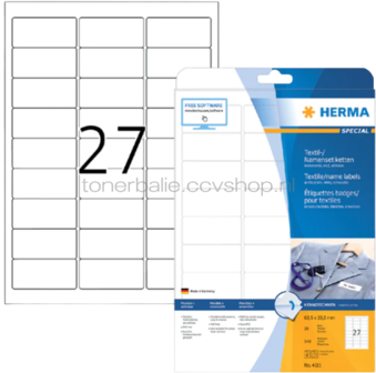 Herma 4511 Verwijderbare textiele naametiket 63,5 x 29,6mm wit