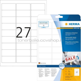 Herma 4347 Verwijderbare papieretiket 63,5 x 29,6mm wit