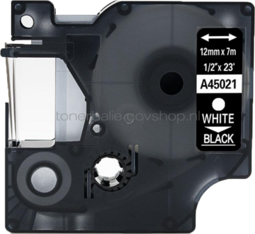 FLWR Dymo 45021 wit op zwart breedte 12 mm