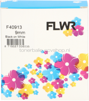 FLWR Dymo 40913 zwart op wit breedte 9 mm