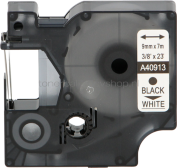 FLWR Dymo 40913 zwart op wit breedte 9 mm