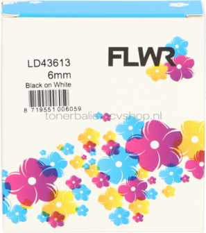 FLWR Dymo 43613 zwart op wit breedte 6 mm