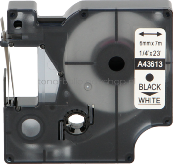 FLWR Dymo 43613 zwart op wit breedte 6 mm
