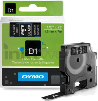 Dymo D1 45021 wit op zwart breedte 12 mm