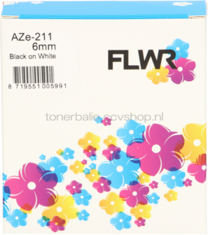 FLWR Brother TZE-211 zwart op wit breedte 6 mm
