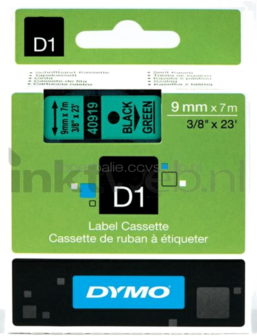 Dymo D1 zwart op groen breedte 9 mm