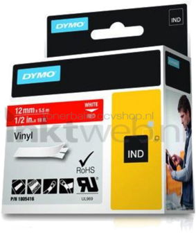 Dymo ID1 12mm vinyl tape wit op rood breedte 12 mm