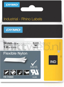 Dymo Flexibel Nylon lettertape 24mm zwart op wit breedte 24 mm