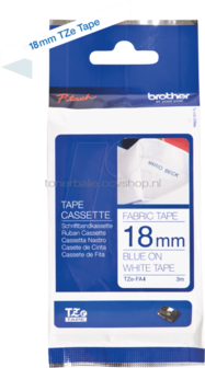 Brother TZe-FA4B blauw op wit breedte 18 mm