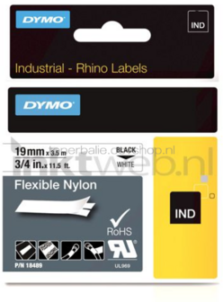 Dymo Flexibel Nylon lettertape zwart op wit breedte 19 mm