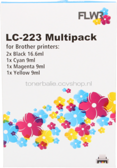 FLWR Brother LC-223 Multipack zwart en kleur