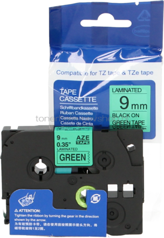 Huismerk Brother TZE-721 zwart op groen breedte 9 mm