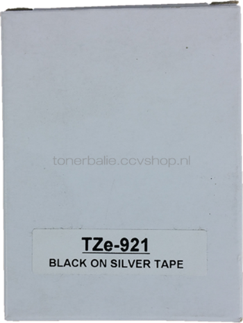 Huismerk Brother TZe-921 zwart op mat zilver breedte 9 mm