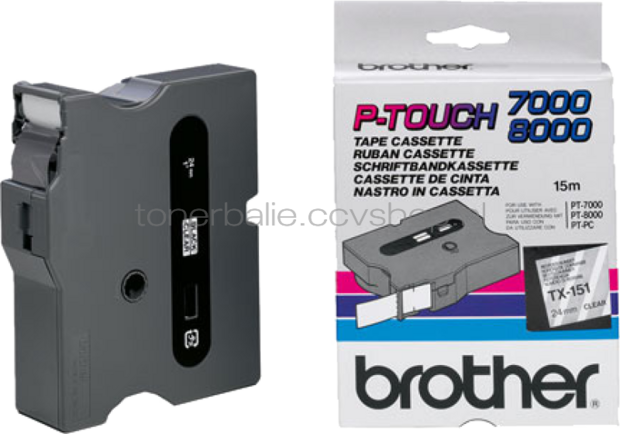 Brother TX-151 zwart op transparant breedte 24 mm