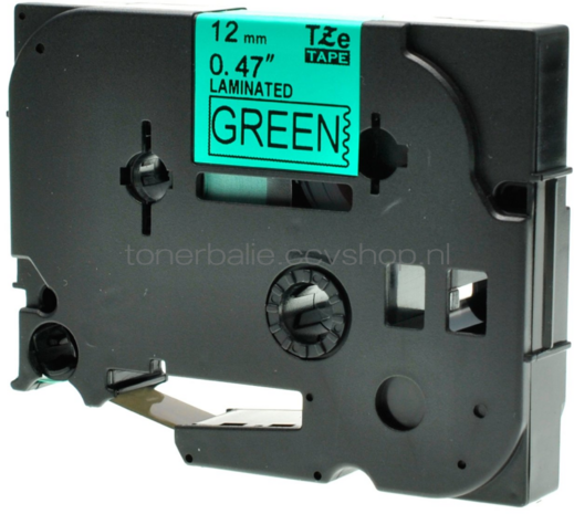 Huismerk Brother TZE-731 zwart op groen breedte 12 mm