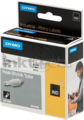 Dymo ID1 Heat shrink 18055 zwart op wit breedte 12 mm
