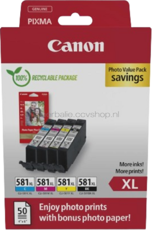Canon CLI-581XL 4-pack met fotopapier zwart en kleur