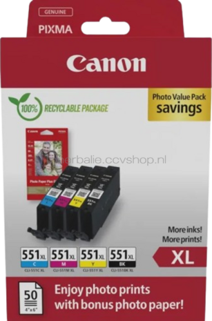 Canon CLI-551XL Multipack met fotopapier zwart en kleur