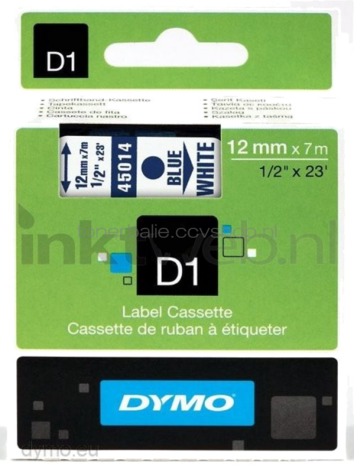 Dymo D1 45014 blauw op wit breedte 12 mm