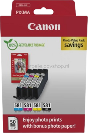 Canon CLI-581 4-pack met fotopapier zwart en kleur