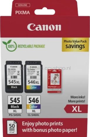 Canon PG-545XL / CL-546XL multipack met fotopapier zwart en kleur