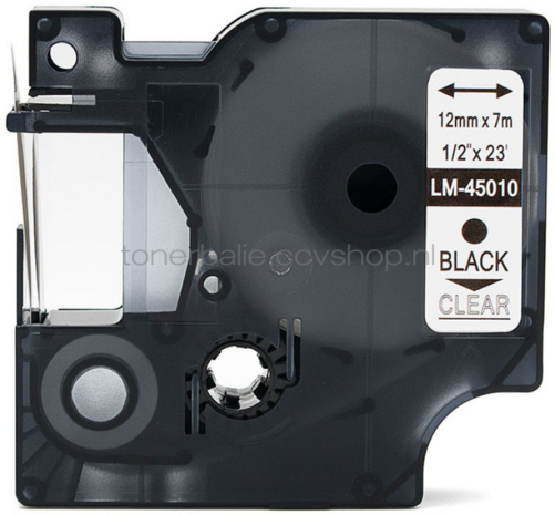 FLWR Dymo 45020 wit op transparant breedte 12 mm