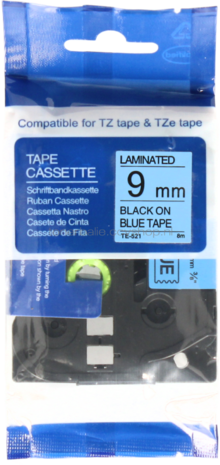 Huismerk Brother TZE-521 zwart op blauw breedte 9 mm
