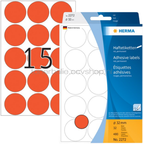 Herma 2272 Permanente papieretiket 32mm rond rood