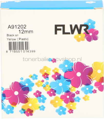 FLWR Dymo 91202 zwart op geel breedte 12 mm
