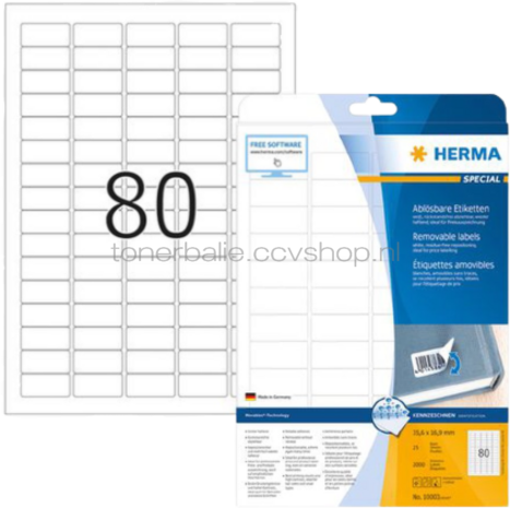 Herma 10003 Verwijderbare papieretiket 35,6 x 16,9mm wit