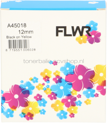 FLWR Dymo 45018 zwart op geel breedte 12 mm