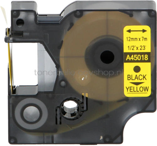 FLWR Dymo 45018 zwart op geel breedte 12 mm