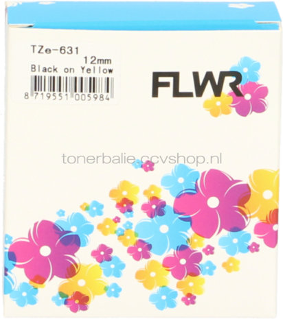 FLWR Brother TZE-631 zwart op geel breedte 12 mm