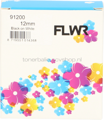 FLWR Dymo 91200 zwart op wit breedte 12 mm