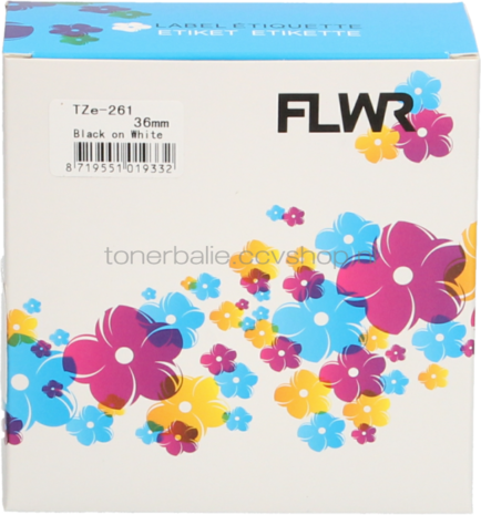 FLWR Brother TZE-261 zwart op wit breedte 36 mm