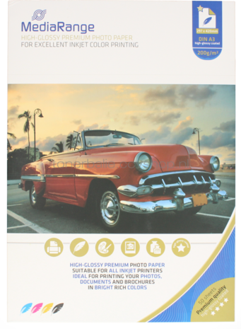 MediaRange Fotopapier Inkjet Hoogglans | A3 | 200 gr/m&sup2; 50 vellen