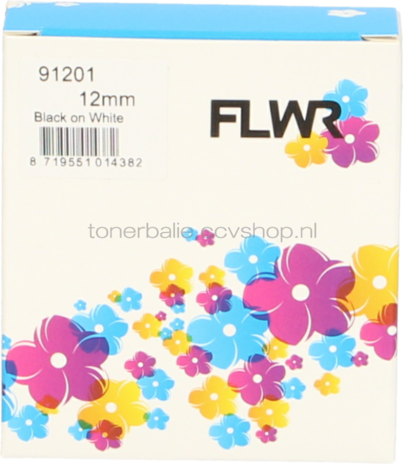 FLWR Dymo 91201 zwart op wit breedte 12 mm