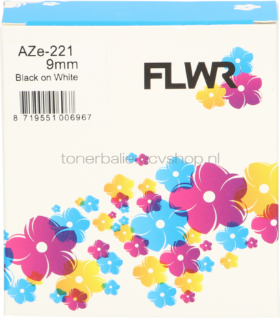 FLWR Brother TZE-221 zwart op wit breedte 9 mm